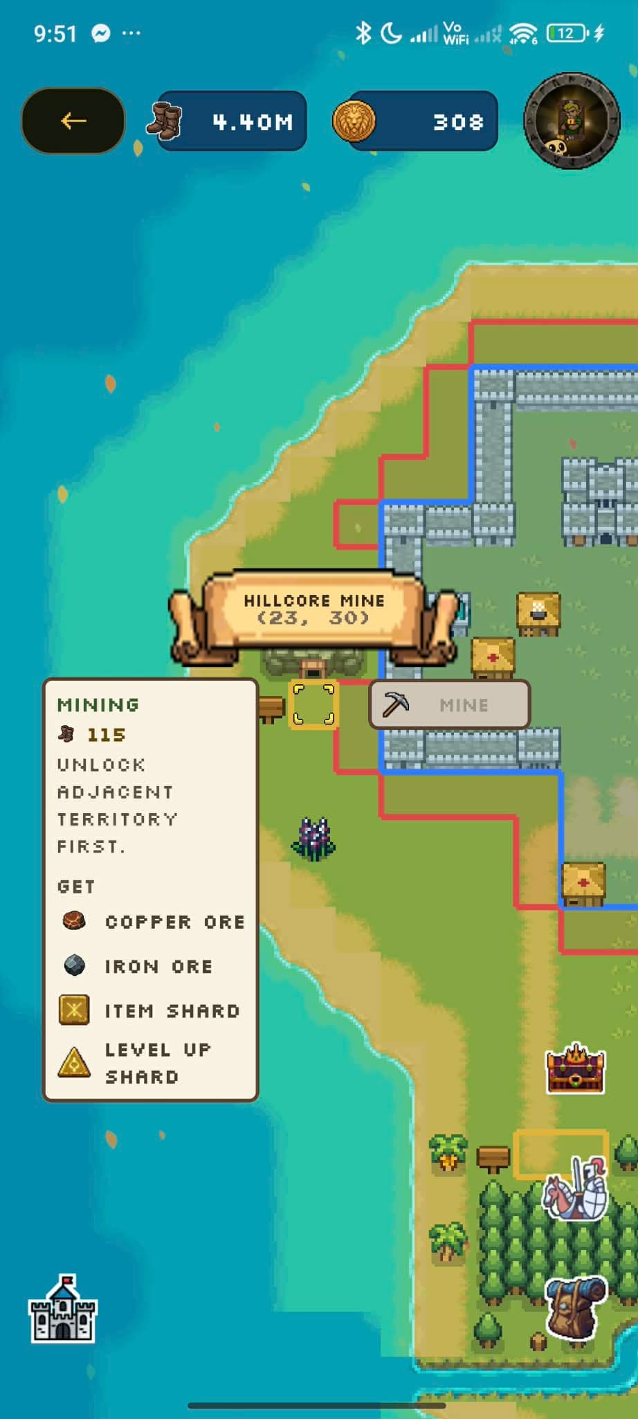 Step Conquest Hillcore Mine activity screen